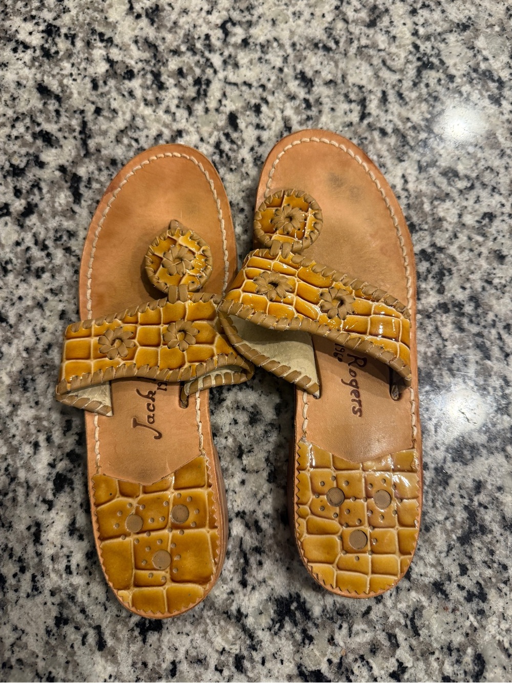 Jack Rogers Croc Jacks Flat Sandals Tan Leather